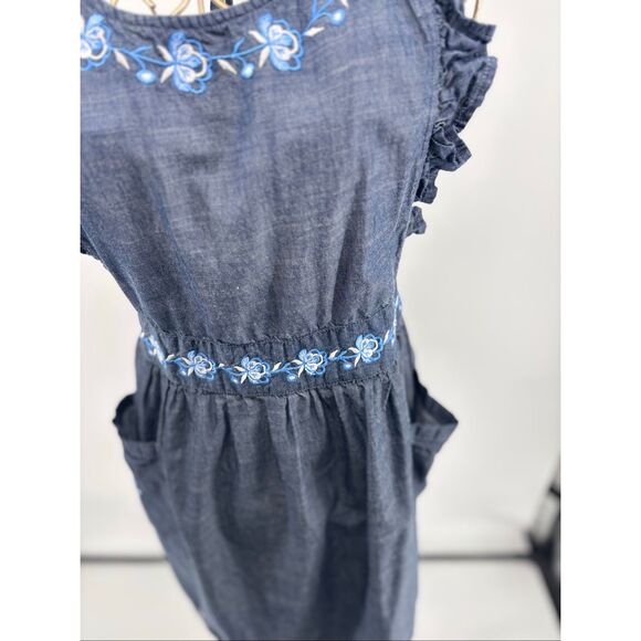 Sur La Table Women's Cooking Apron Baking Denim Floral Embroidered Pockets Blue - Picture 5 of 9